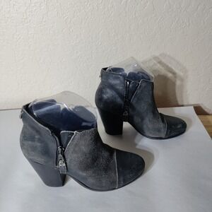 Rag & Bone Newbury Black Distressed Suede Ankle Boots Block Heel 38.5 Womens